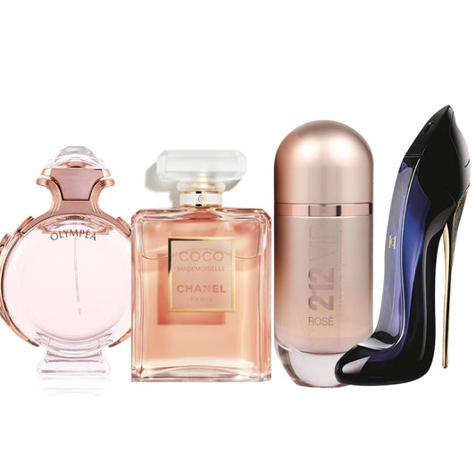 Good Girl de Carolina Herrera + Coco Mademoiselle de Chanel +  212 VIP Rosé de Carolina Herrera +  Olympea de Paco Rabanne