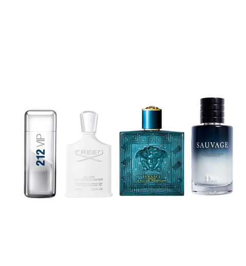 Versace Eros +  Sauvage de Dior + Silver Mountain Water de Creed + 212 Men