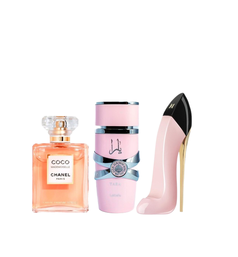 Good Girl Blush de Carolina Herrera + Coco Mademoiselle de Chanel + Yara de Lattafa